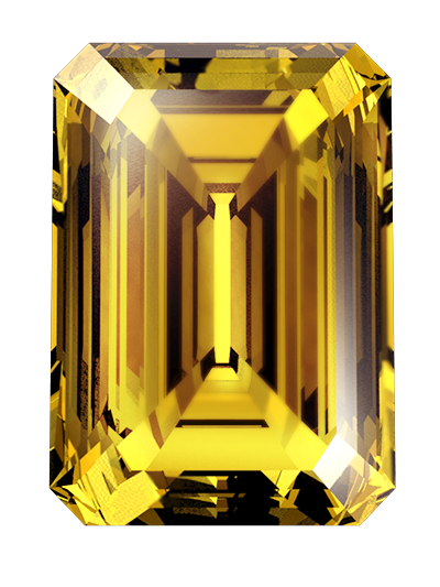 A cremation ashes diamond of amber colour and emerald cut created from ashes or hair