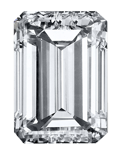 A memorial diamond of white/colourless colour and emerald cut created from cremation ashes or hair